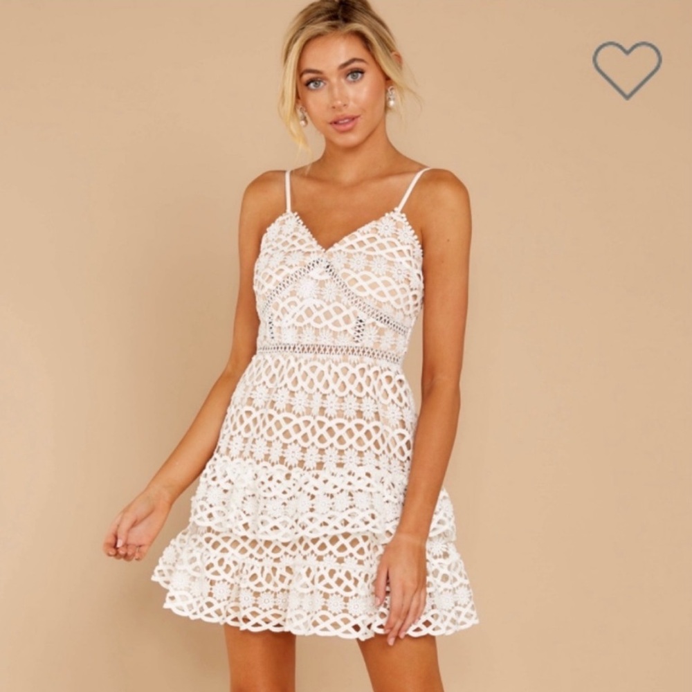 Lulu’s Nude and White Crochet Dress